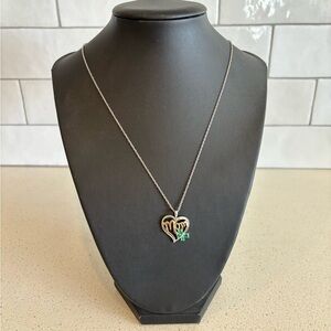 Mom Heart Pendant Necklace Diamond Emerald Accent 14K Yellow 925 Silver